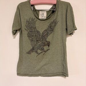 H&M Olive Graphic Eagle Short Sleeve Tee